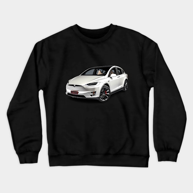 White Tesla Model X Crewneck Sweatshirt by Keciu's Shop